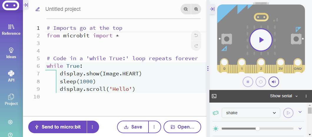 screenshot of the Python editor screen